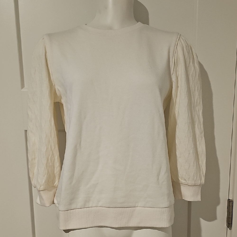 NWT Nautica Cream Textured 3/4 Sleeve Pullover
